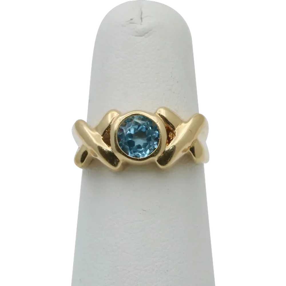 Vintage Blue Topaz and 14K Gold XOXO Ring - image 1