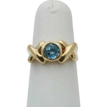 Vintage Blue Topaz and 14K Gold XOXO Ring - image 1