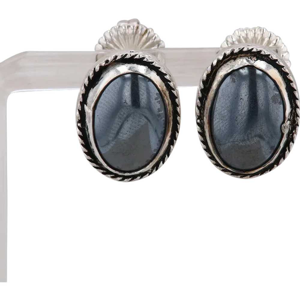 Sterling Silver Hematite Oval Stud Earrings - image 1