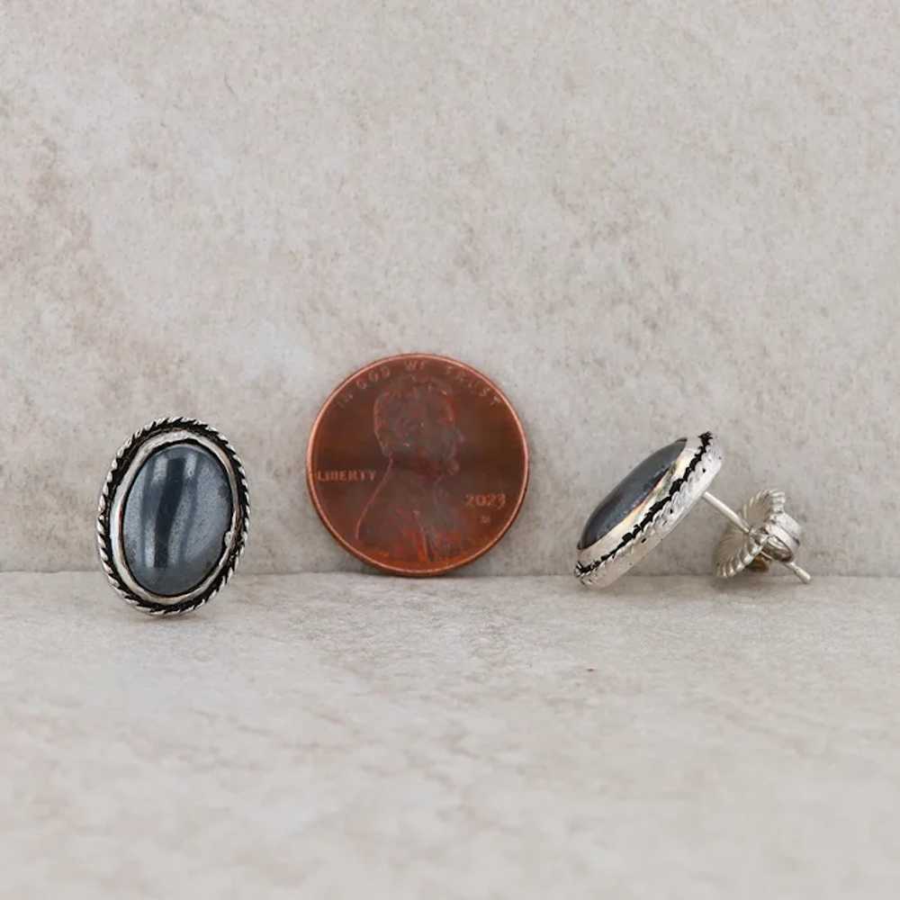 Sterling Silver Hematite Oval Stud Earrings - image 3