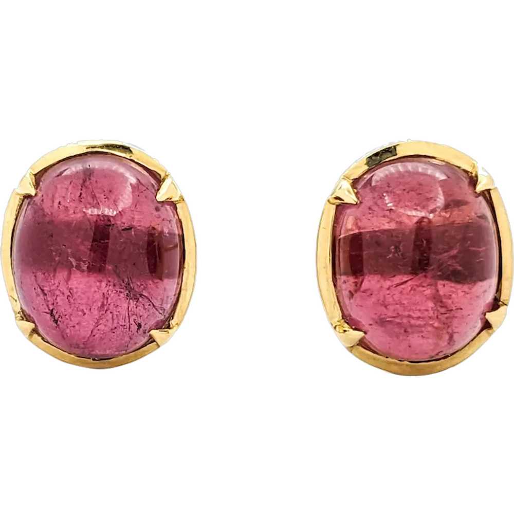 15.5ctw Cabochon Pink Tourmaline Earrings In Yell… - image 1