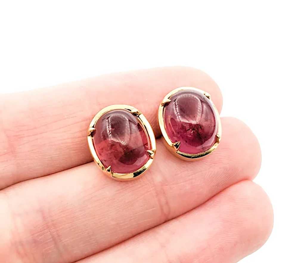 15.5ctw Cabochon Pink Tourmaline Earrings In Yell… - image 2