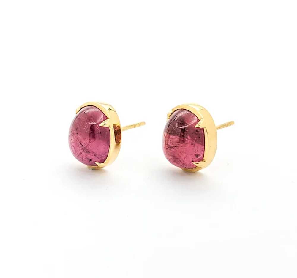 15.5ctw Cabochon Pink Tourmaline Earrings In Yell… - image 3