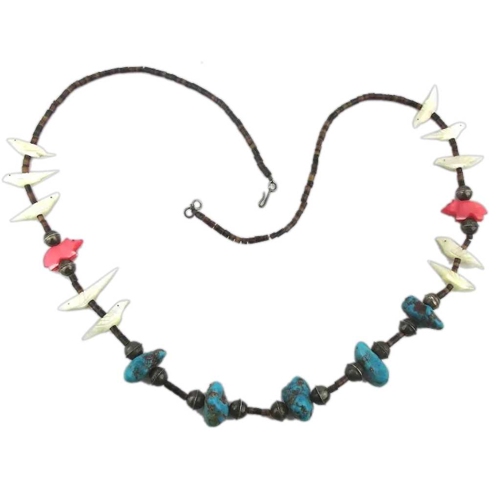 Zuni Fetish Necklace - Sterling Turquoise MOP Hei… - image 1