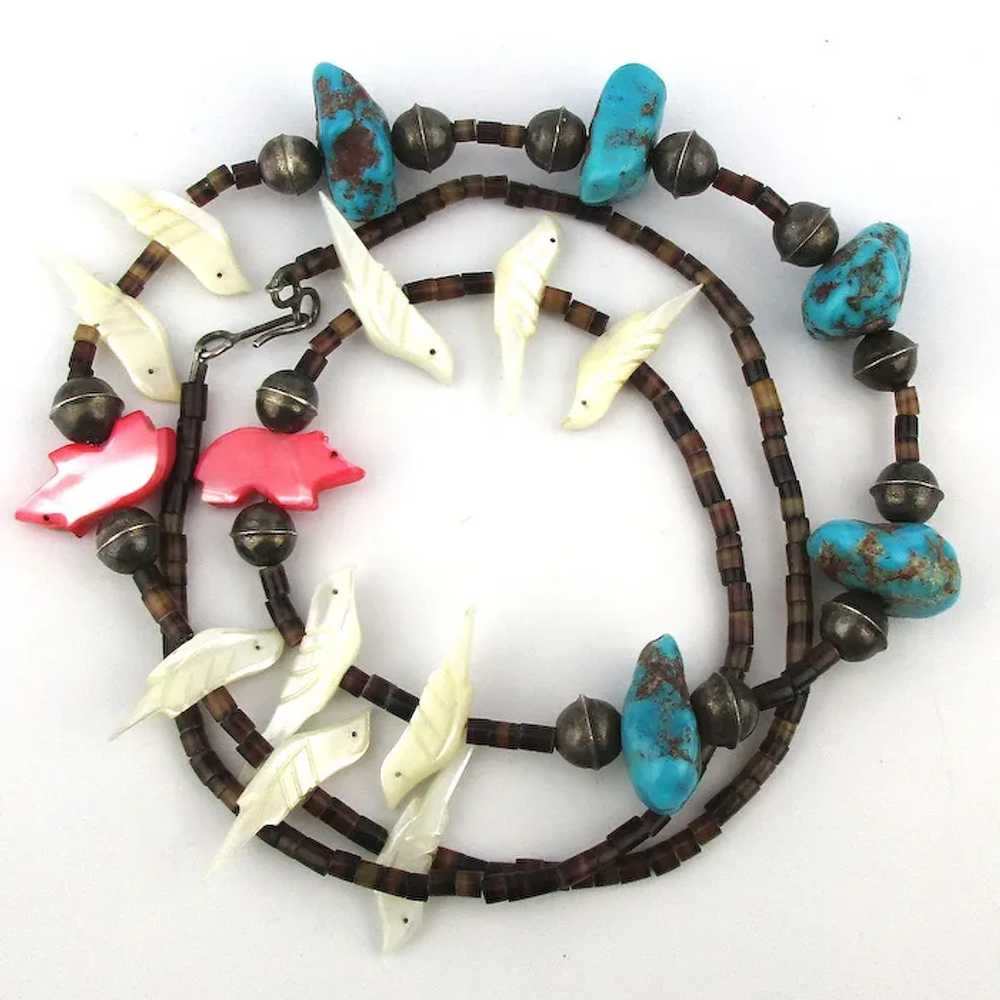 Zuni Fetish Necklace - Sterling Turquoise MOP Hei… - image 2