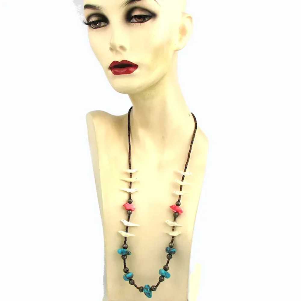 Zuni Fetish Necklace - Sterling Turquoise MOP Hei… - image 3