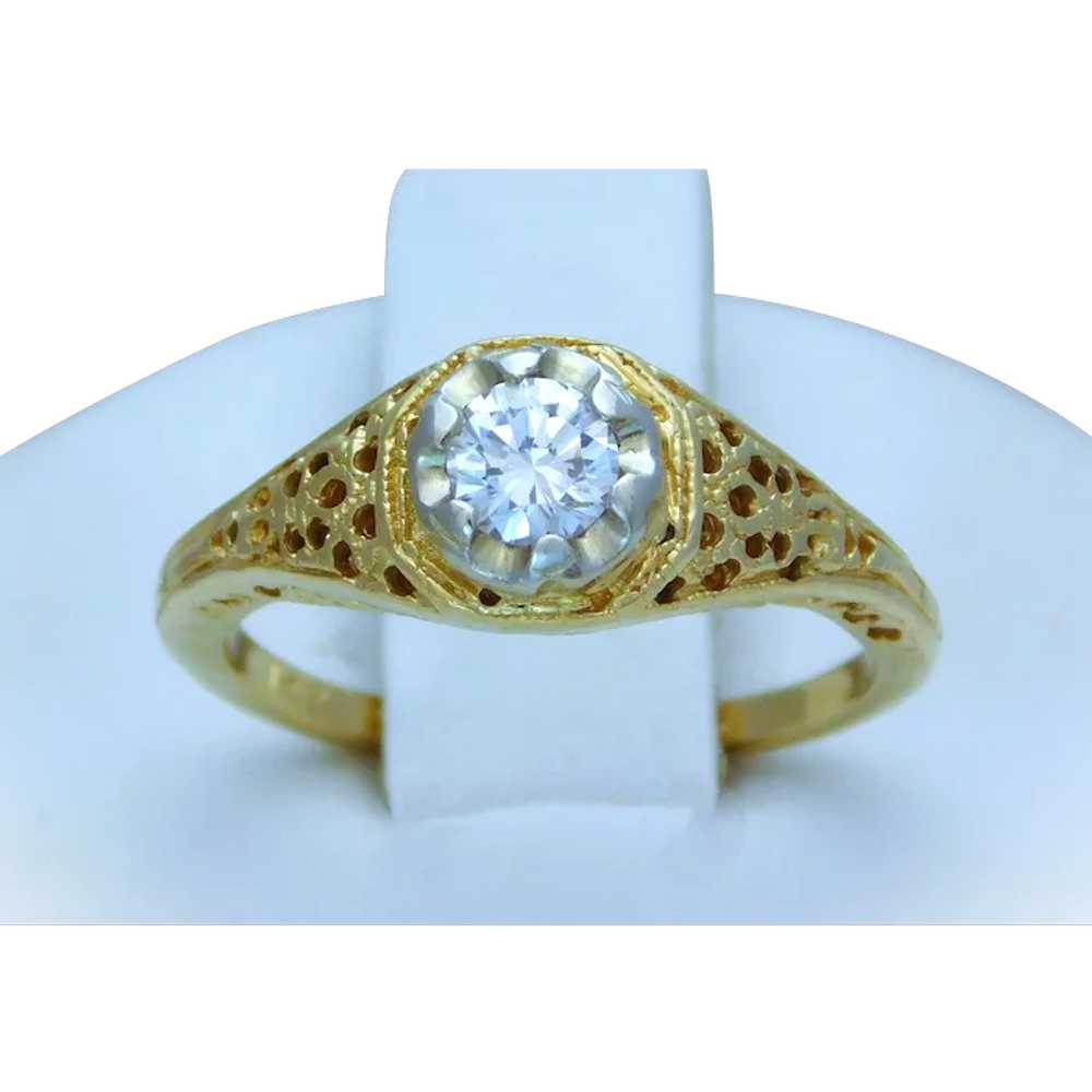 14k Antique Natural Diamond Solitaire Ring - image 1