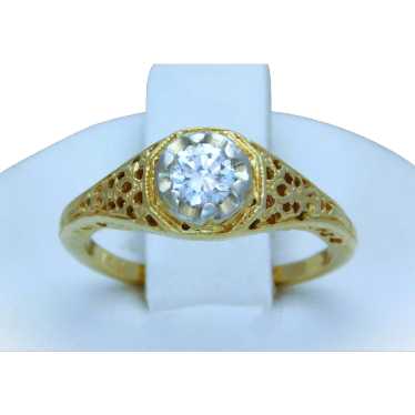 14k Antique Natural Diamond Solitaire Ring - image 1