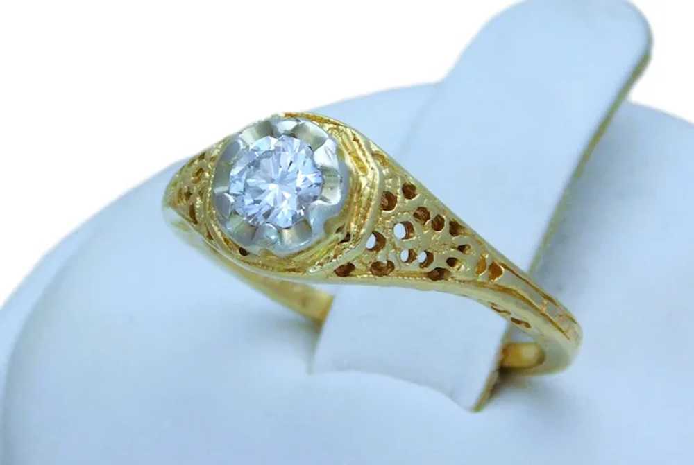 14k Antique Natural Diamond Solitaire Ring - image 3