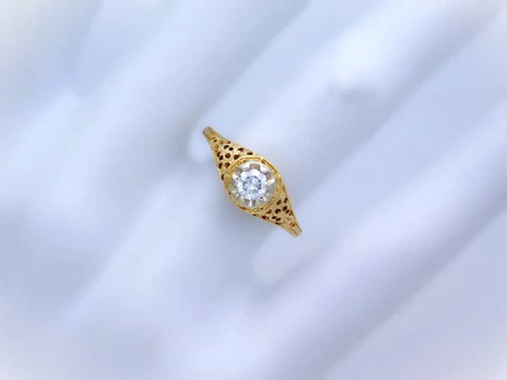 14k Antique Natural Diamond Solitaire Ring - image 4