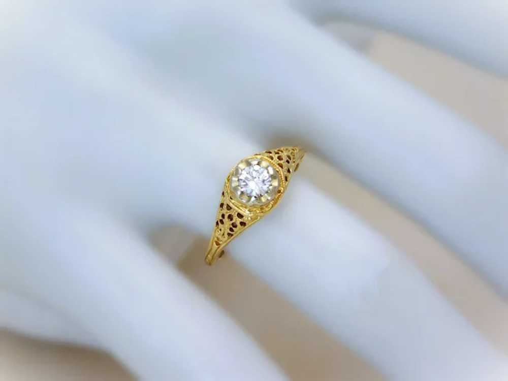 14k Antique Natural Diamond Solitaire Ring - image 5