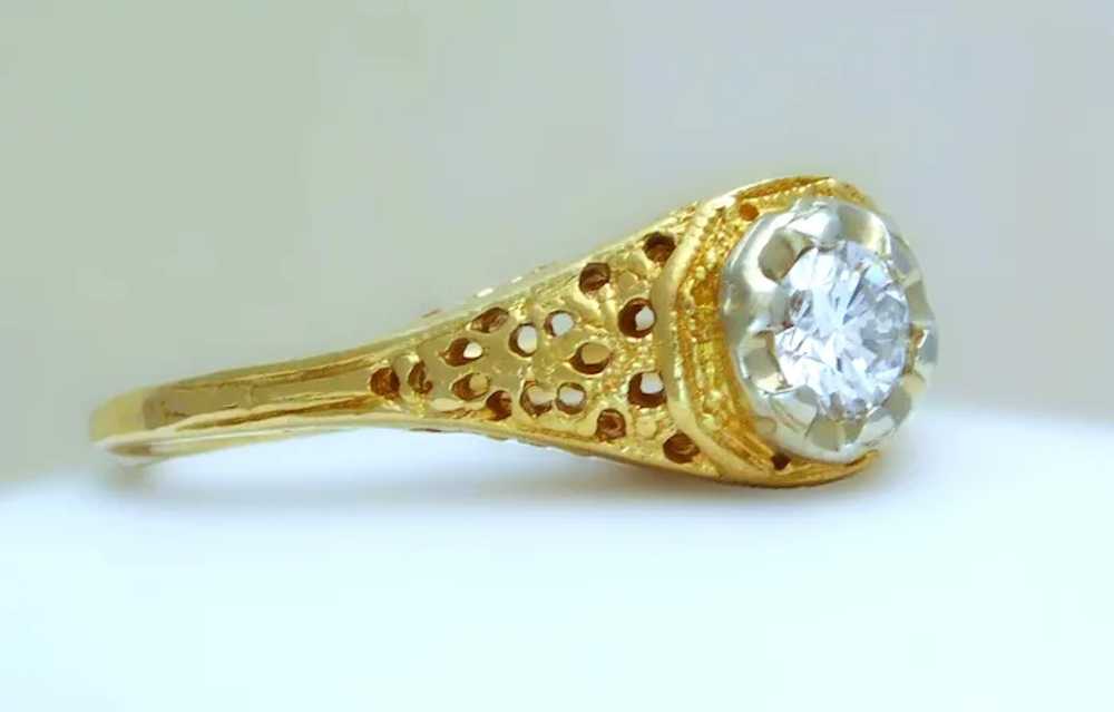 14k Antique Natural Diamond Solitaire Ring - image 7