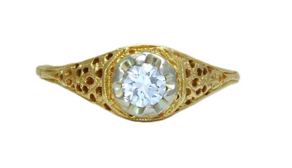 14k Antique Natural Diamond Solitaire Ring - image 8