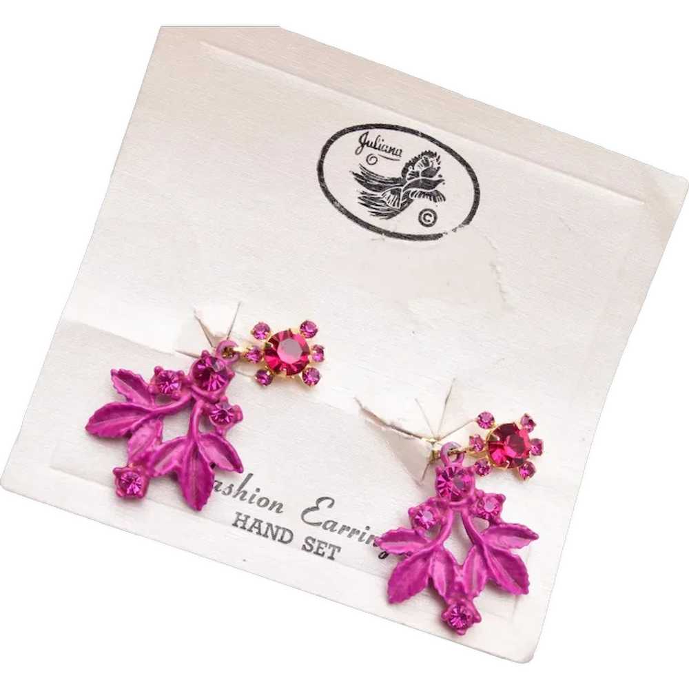 D&E Juliana Pink Flower Earrings on Original Card - image 1