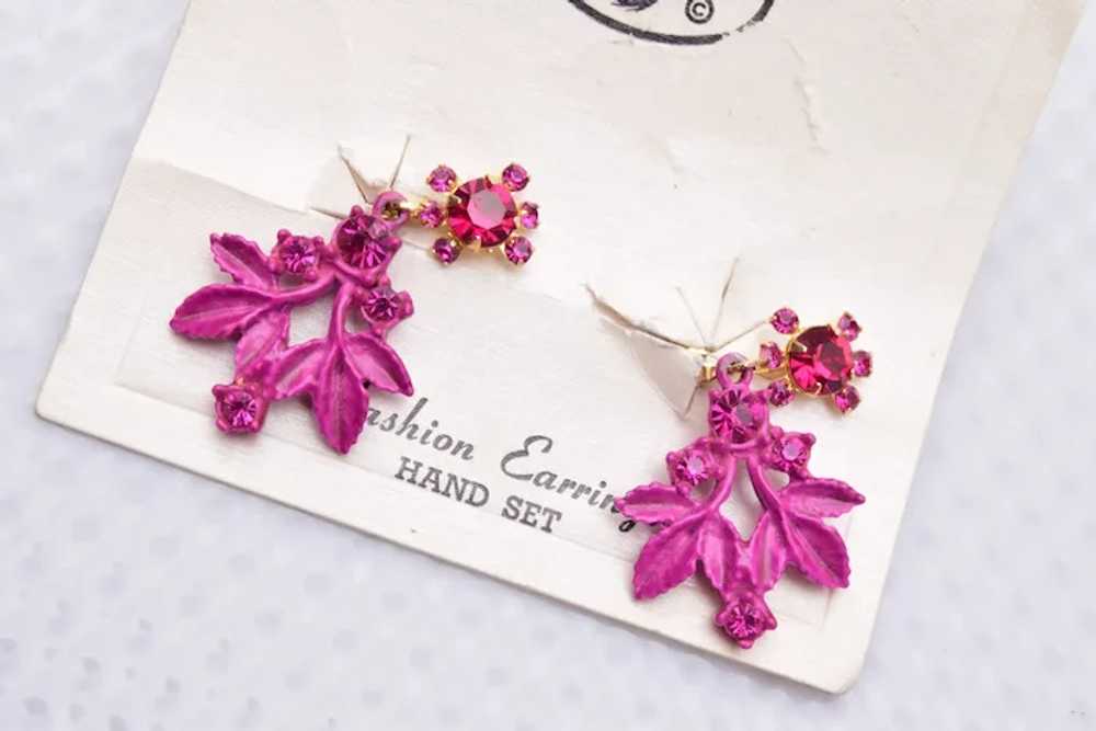 D&E Juliana Pink Flower Earrings on Original Card - image 2