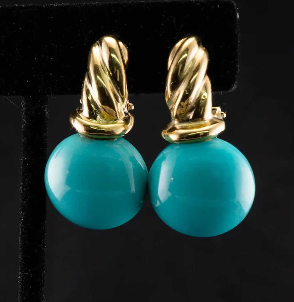 Natural Turquoise Earrings 18K Gold Russian USSR - image 10
