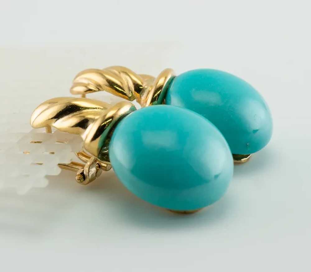Natural Turquoise Earrings 18K Gold Russian USSR - image 2
