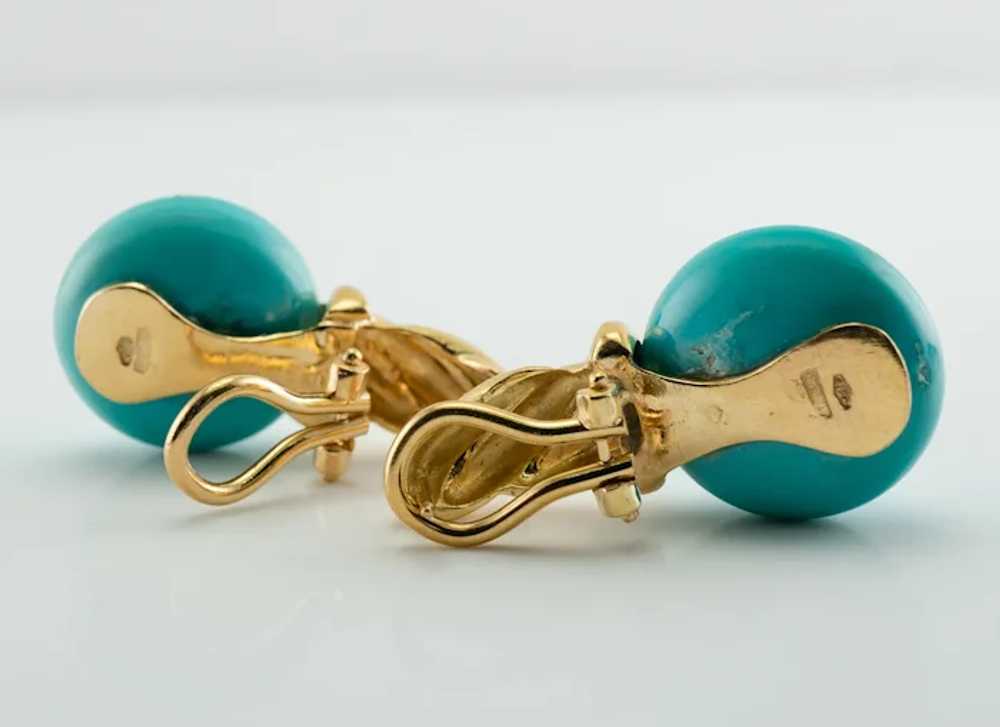 Natural Turquoise Earrings 18K Gold Russian USSR - image 3