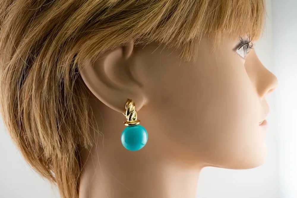 Natural Turquoise Earrings 18K Gold Russian USSR - image 4