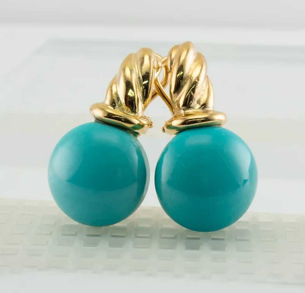 Natural Turquoise Earrings 18K Gold Russian USSR - image 5