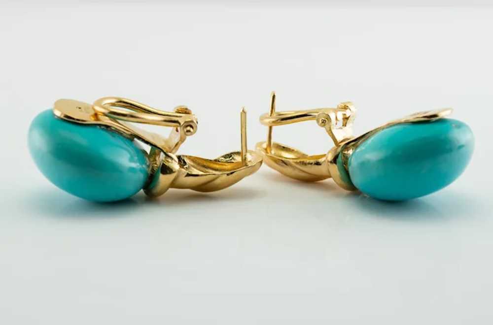 Natural Turquoise Earrings 18K Gold Russian USSR - image 6