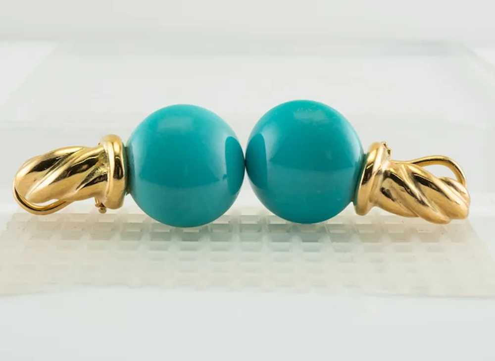 Natural Turquoise Earrings 18K Gold Russian USSR - image 7