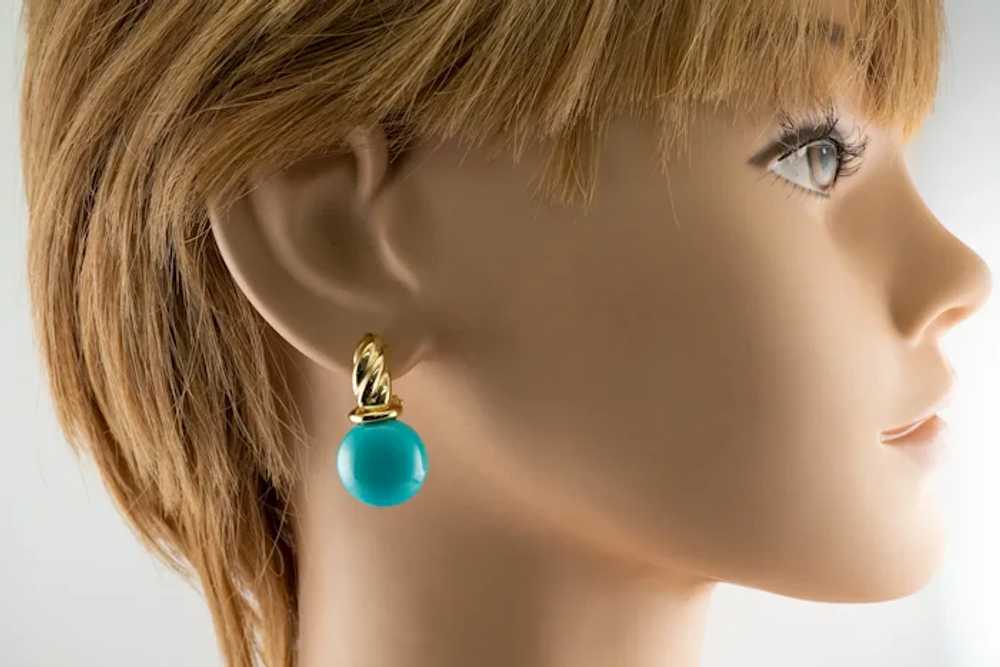 Natural Turquoise Earrings 18K Gold Russian USSR - image 8