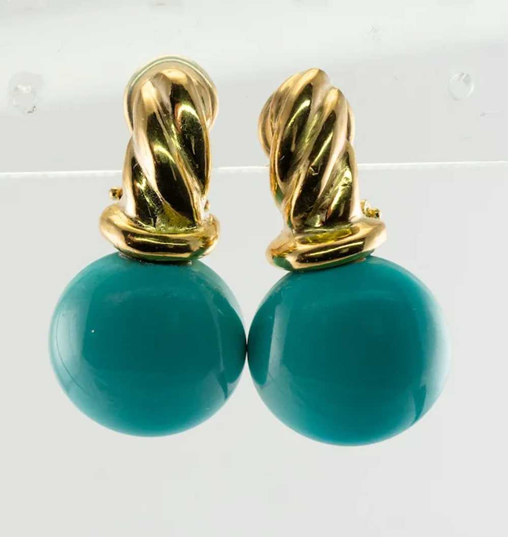 Natural Turquoise Earrings 18K Gold Russian USSR - image 9