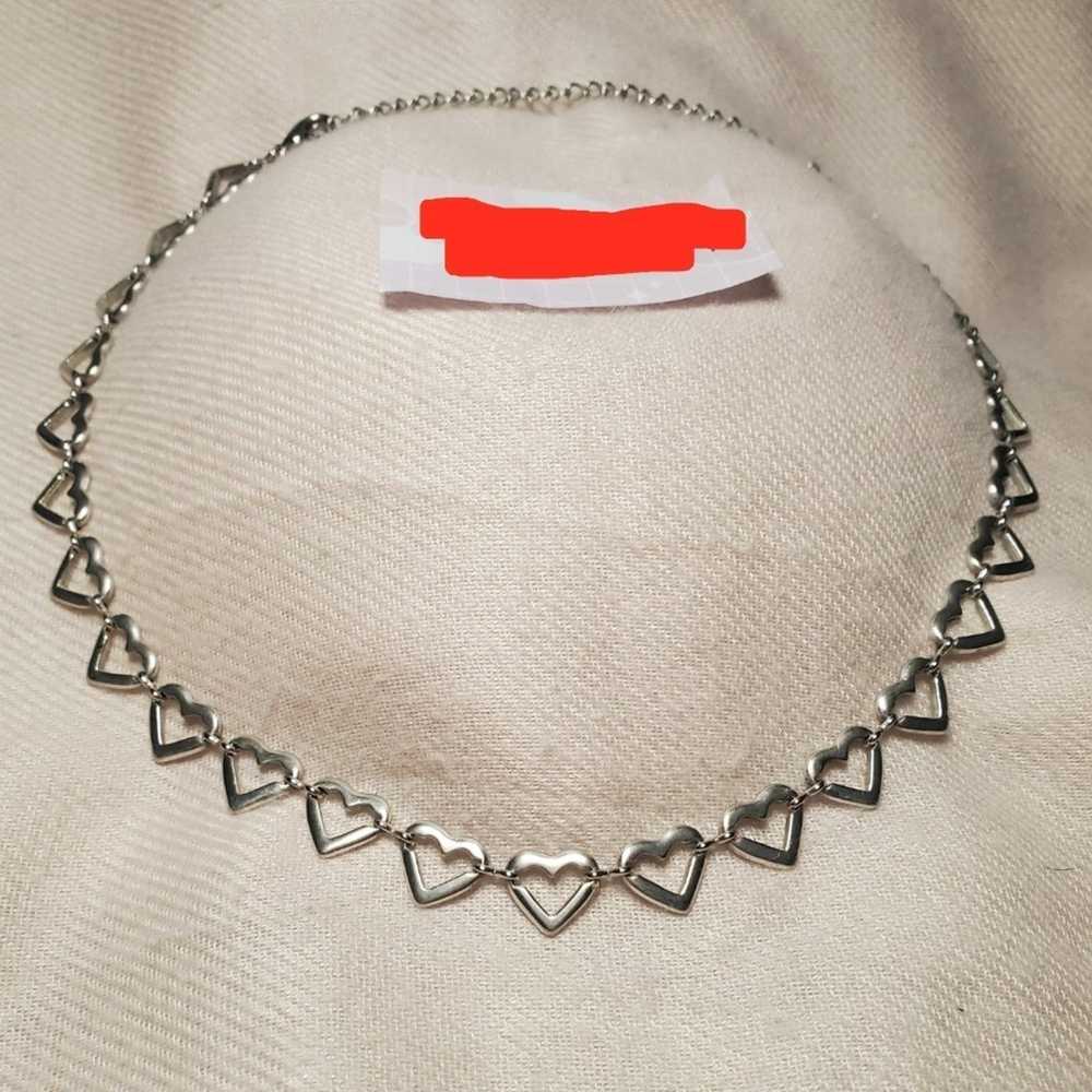 Vintage Y2K Heart Chain Choker Necklace - image 1
