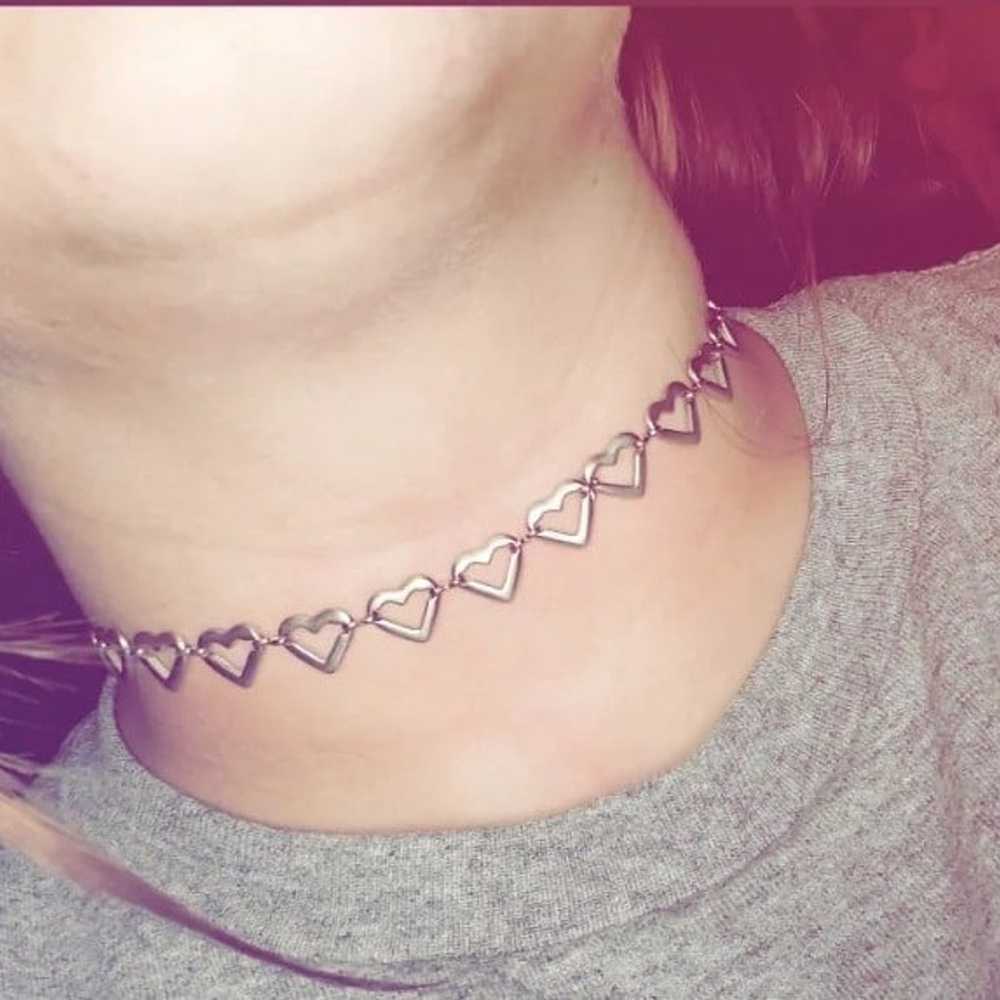 Vintage Y2K Heart Chain Choker Necklace - image 3