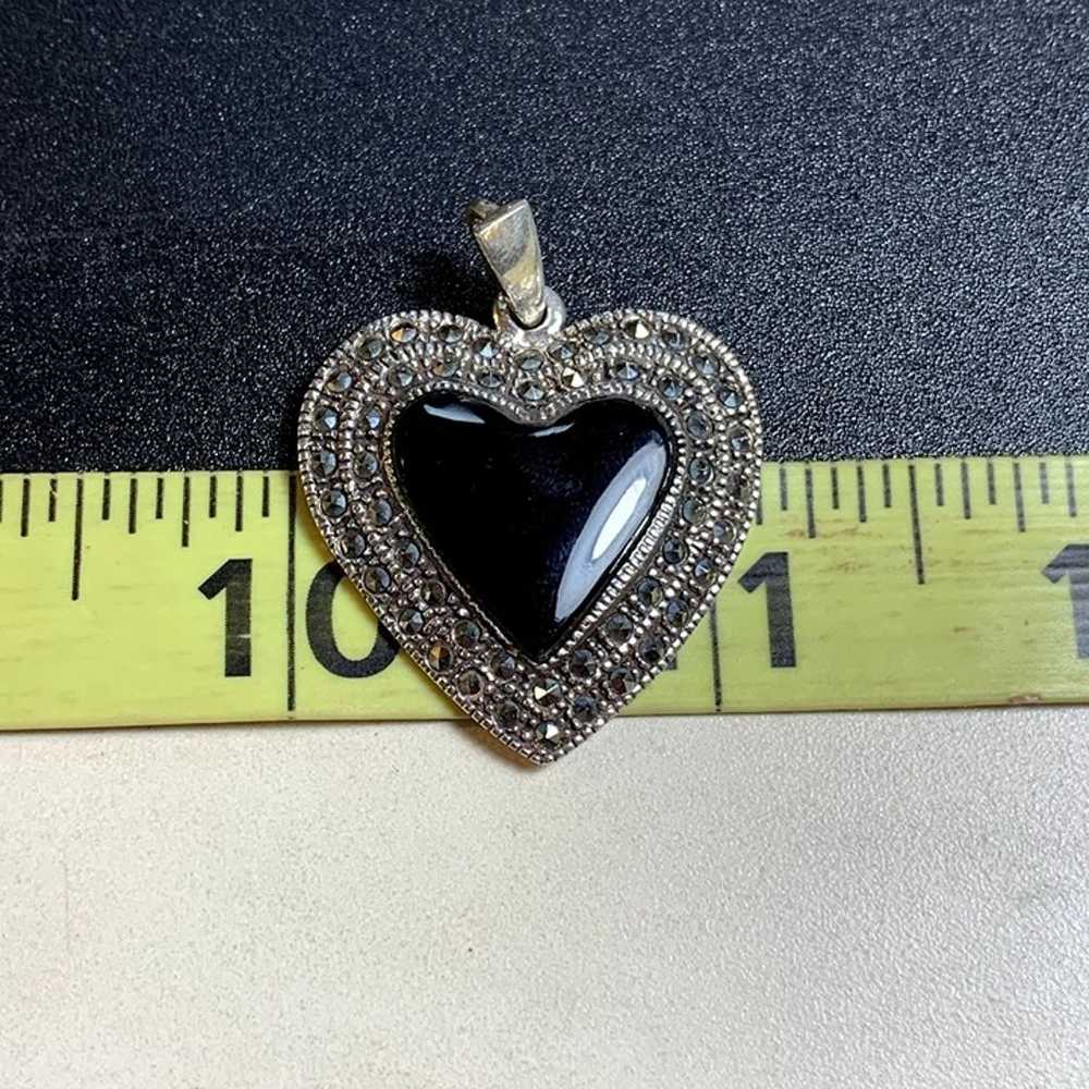 Vintage Sterling Silver 925 Black Enamel Heart & … - image 7
