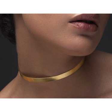 Gold Cuff Flexible Etched Choker Necklace Minimali