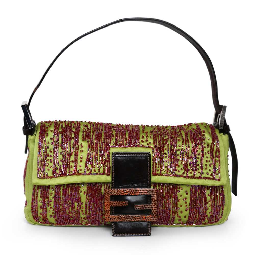 FENDI Glitter Lime and Red Baguette Handbag, Lime… - image 1