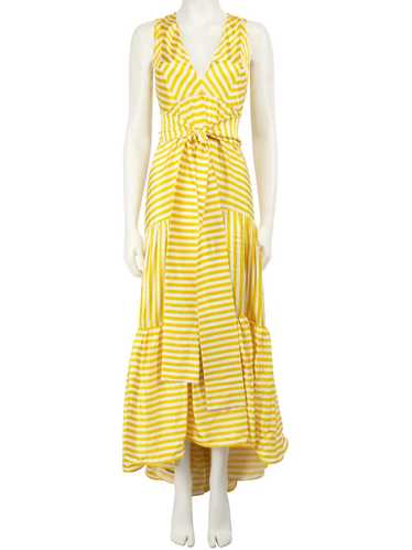SILVIA TCHERASSI Yellow V Neck Striped Midi Dress