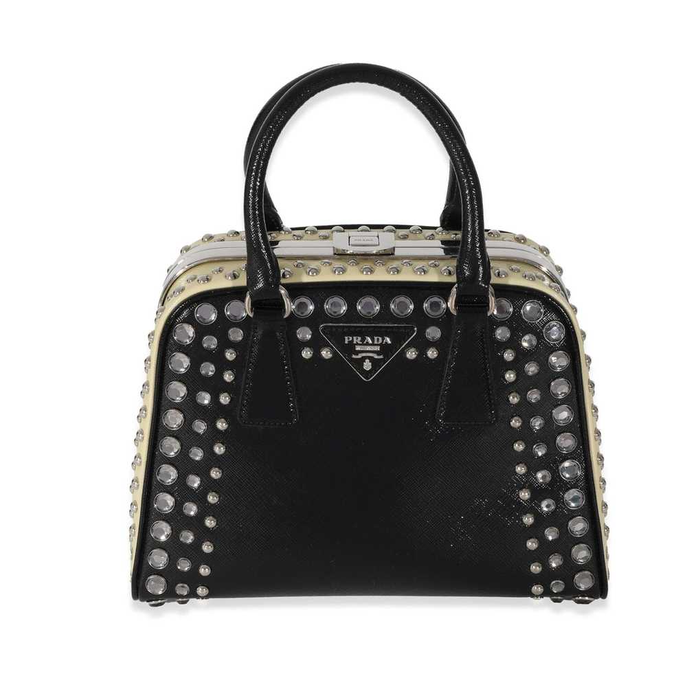 Prada Prada Black White Saffiano Patent Pyramid S… - image 1