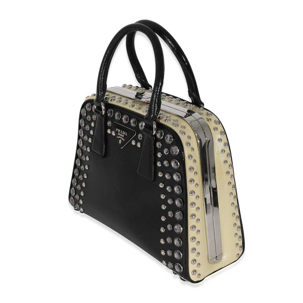 Prada Prada Black White Saffiano Patent Pyramid S… - image 2