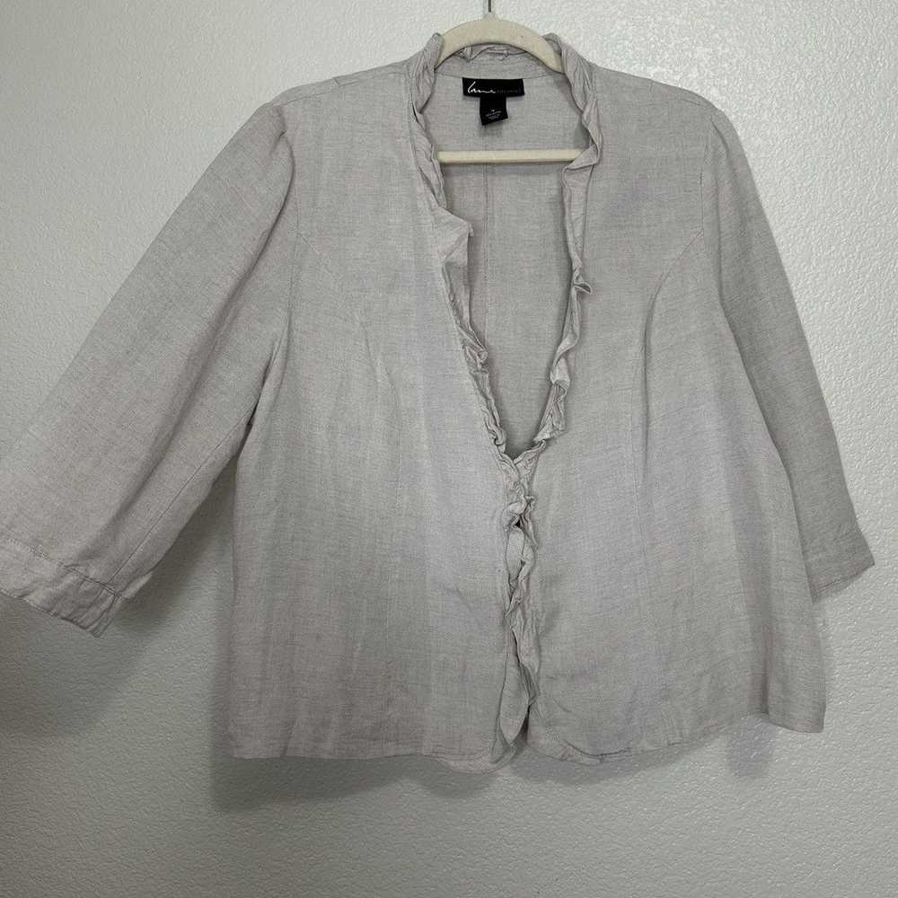 Other Lane Bryant Linen Blend Gray Ruffle 3/4 Sle… - image 2