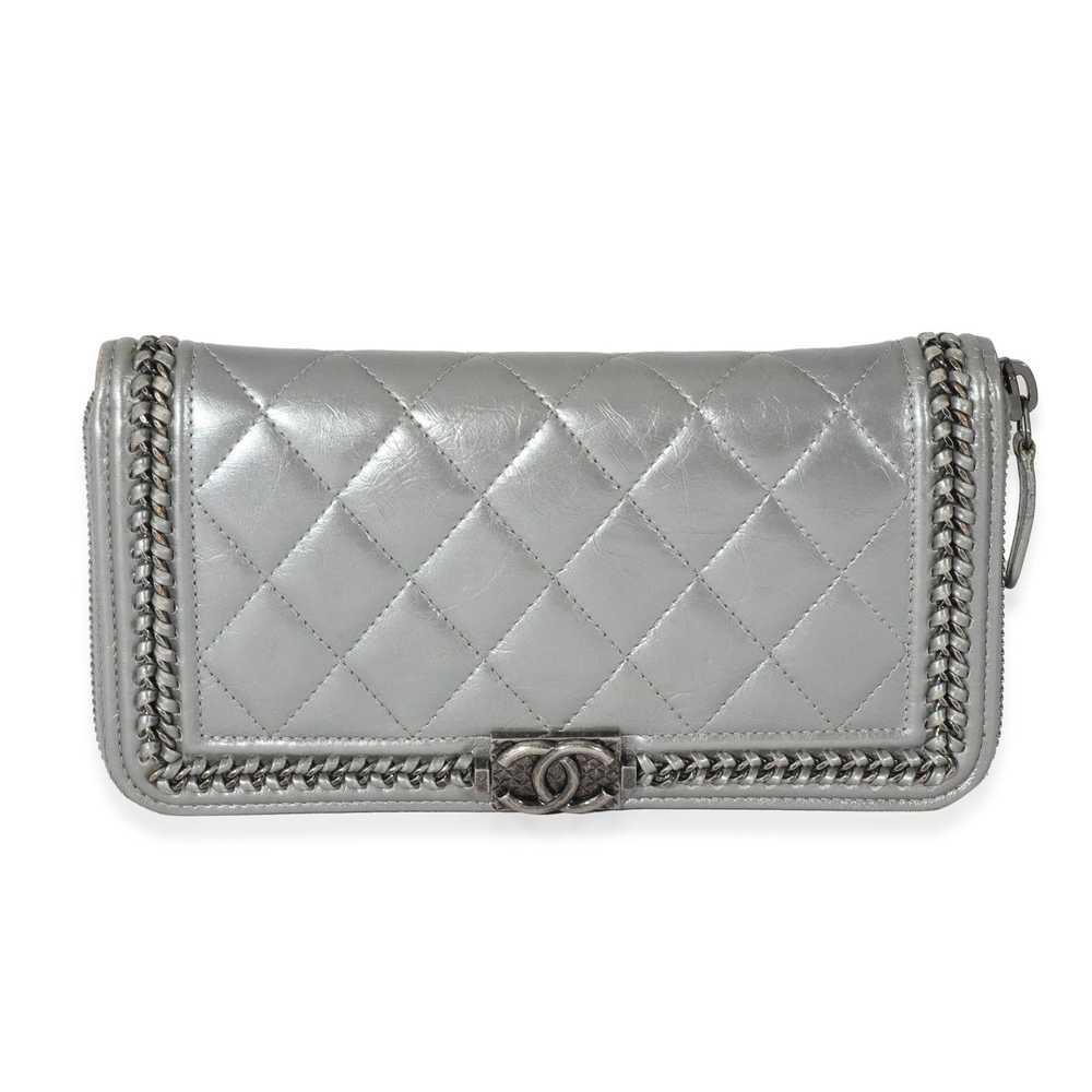 Chanel Chanel Metallic Silver Calfskin Zip Around… - image 1