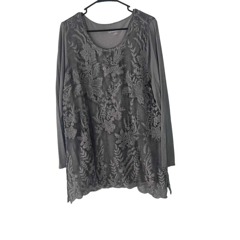 Other Soft Surroundings Women Large Grey Floral A… - image 1