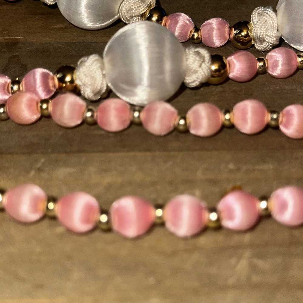 Vintage Vintage pink and white satin bead necklace - image 3