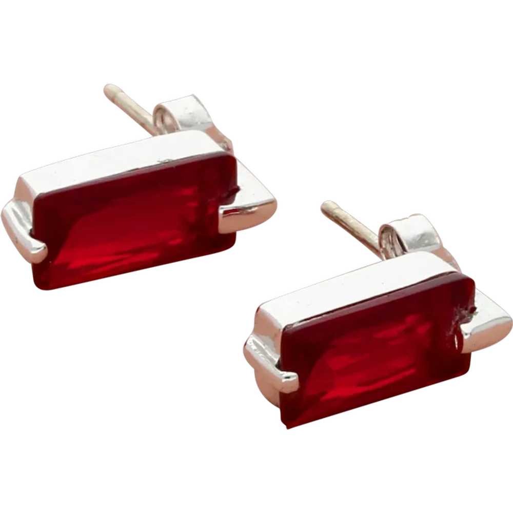 Sterling Silver Elongated Red Cz Post Earrings - image 1