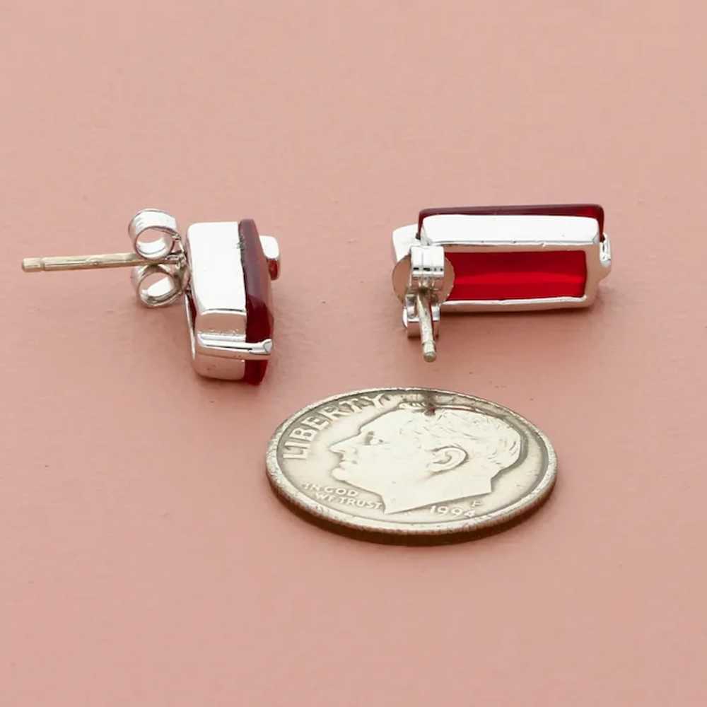 Sterling Silver Elongated Red Cz Post Earrings - image 3