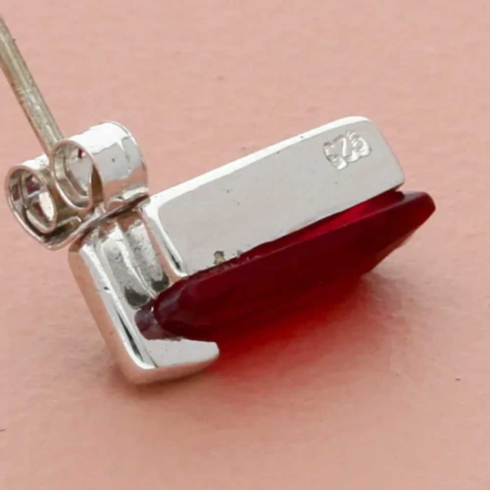 Sterling Silver Elongated Red Cz Post Earrings - image 4
