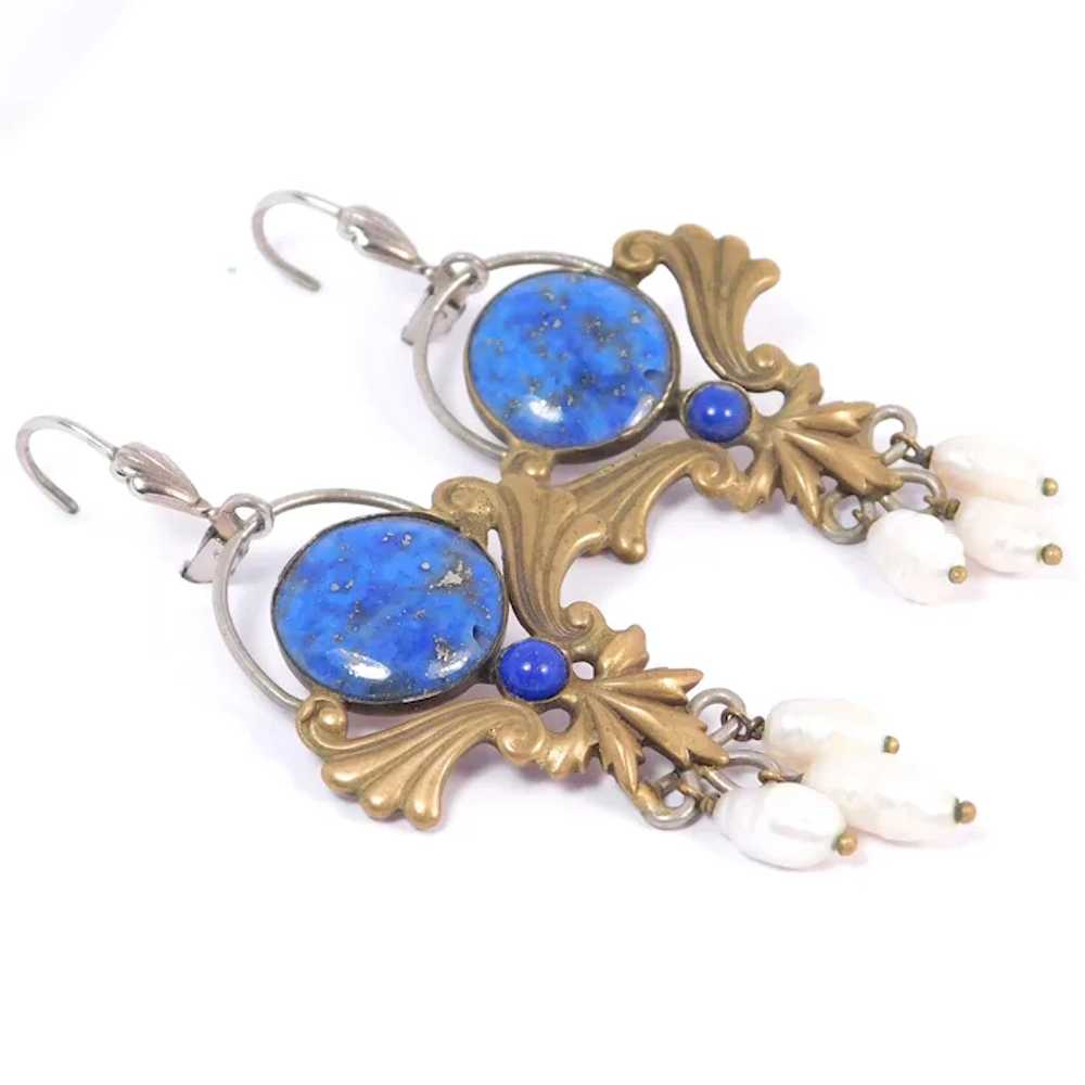 Artisan Lapis Lazuli And Pearl Dangle Earrings - image 2