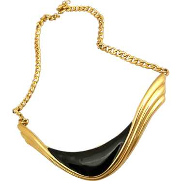 Monet Black Enamel Gold Tone Choker Necklace