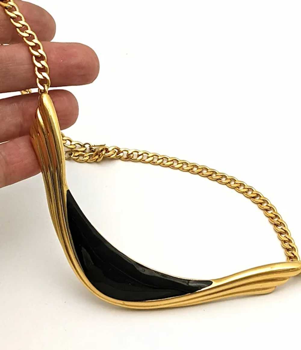 Monet Black Enamel Gold Tone Choker Necklace - image 4
