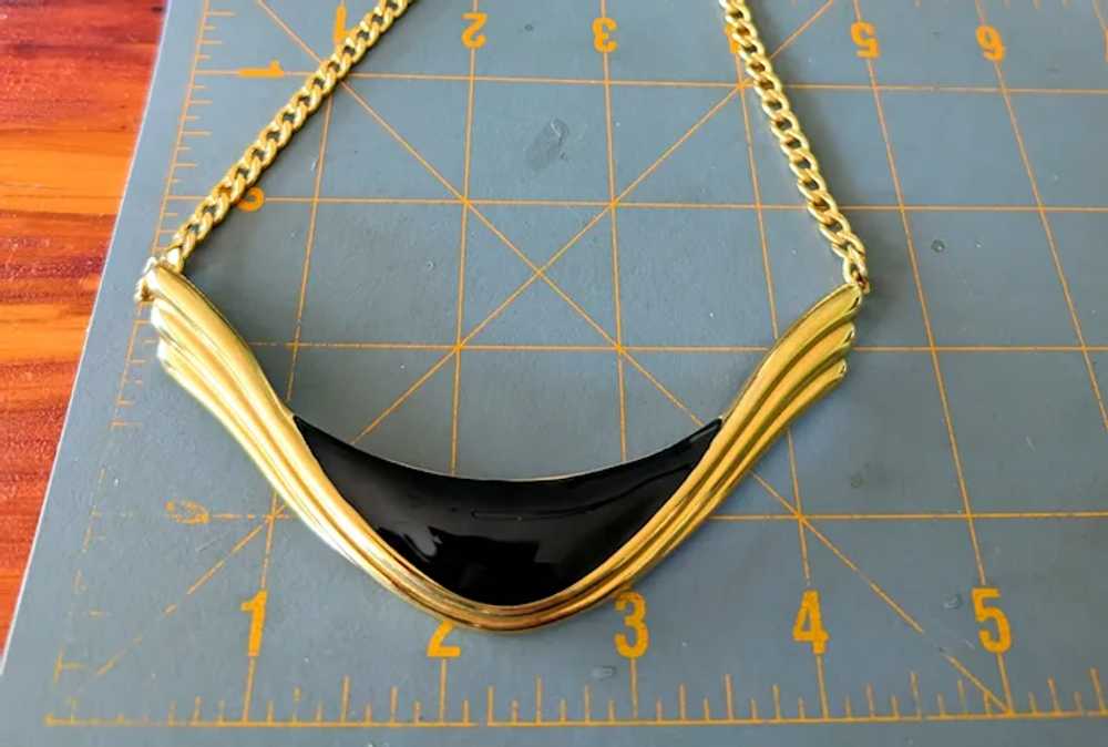 Monet Black Enamel Gold Tone Choker Necklace - image 8
