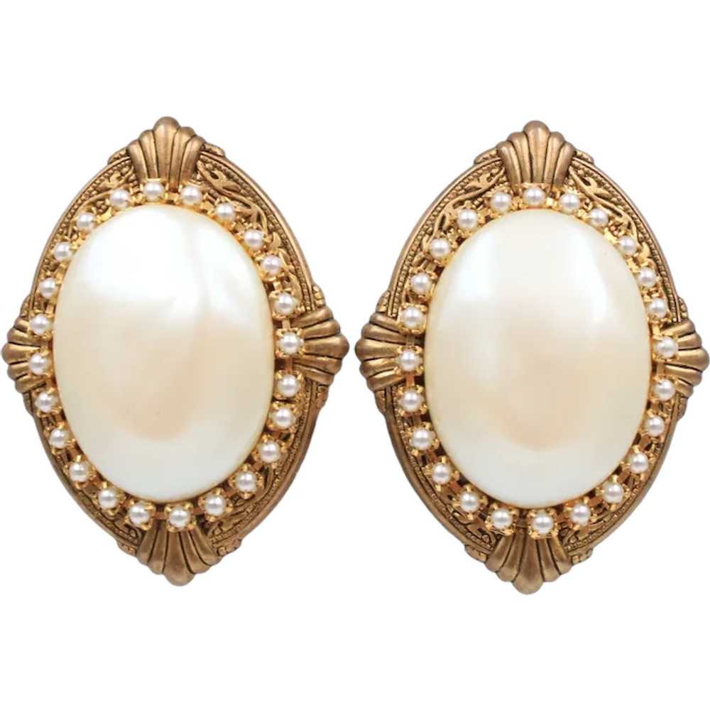 Earrings Faux Pearl Cabochon Seed Pearl Revival S… - image 1
