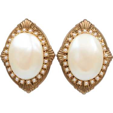 Earrings Faux Pearl Cabochon Seed Pearl Revival S… - image 1