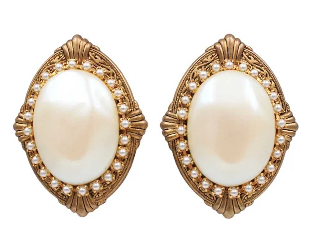 Earrings Faux Pearl Cabochon Seed Pearl Revival S… - image 2